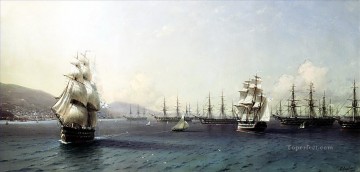  Crimea Lienzo - flota del mar negro en la bahía de feodosia justo antes de la guerra de crimea Ivan Aivazovsky